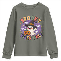 Cute Halloween Ghost Youth Sweatshirt Spooky Vibes Only With Pumpkin - Wonder Print Shop