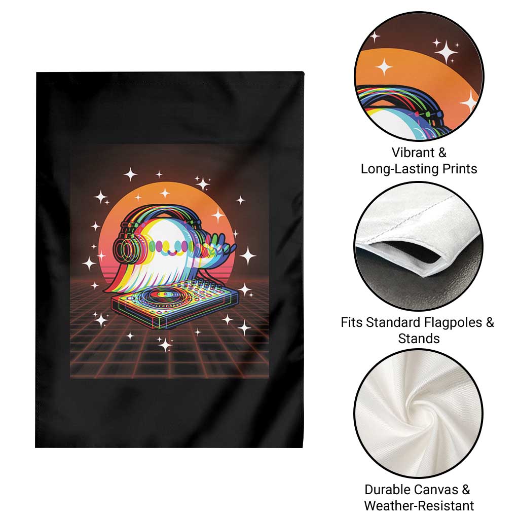 Halloween Ghost Garden Flag Funny Trippy Vaporwave DJ Music Party - Wonder Print Shop