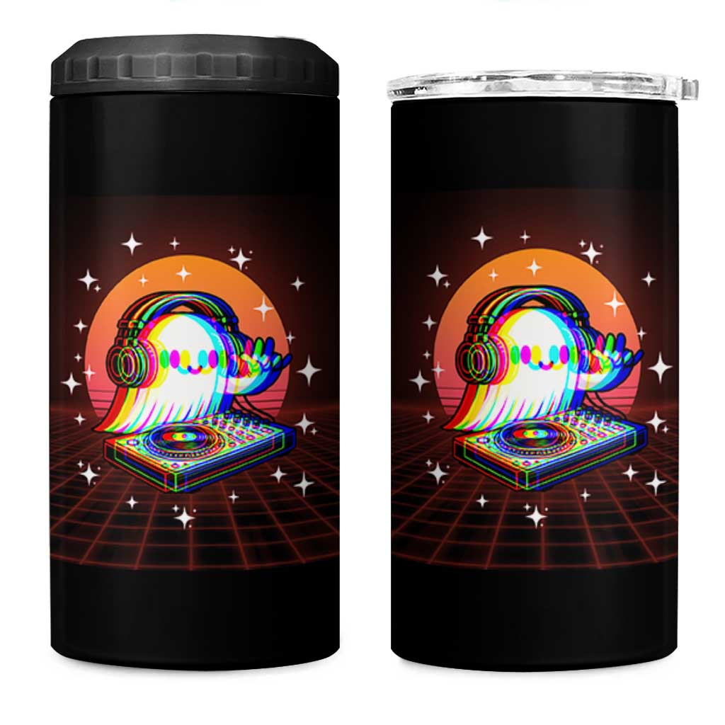 Halloween Ghost 4 in 1 Can Cooler Tumbler Funny Trippy Vaporwave DJ Music Party