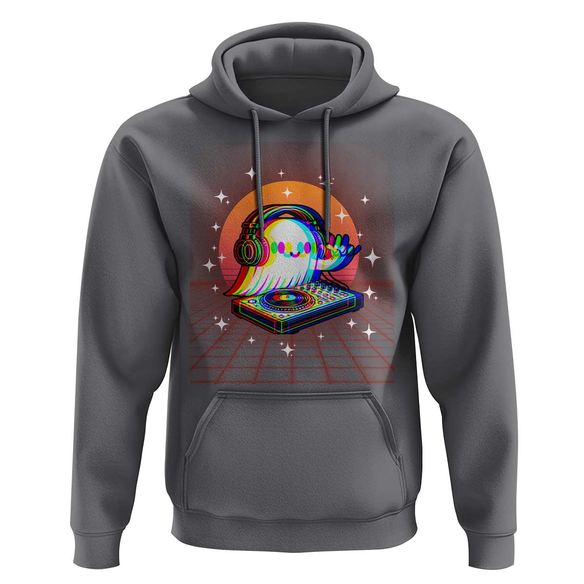 Halloween Ghost Hoodie Funny Trippy Vaporwave DJ Music Party - Wonder Print Shop