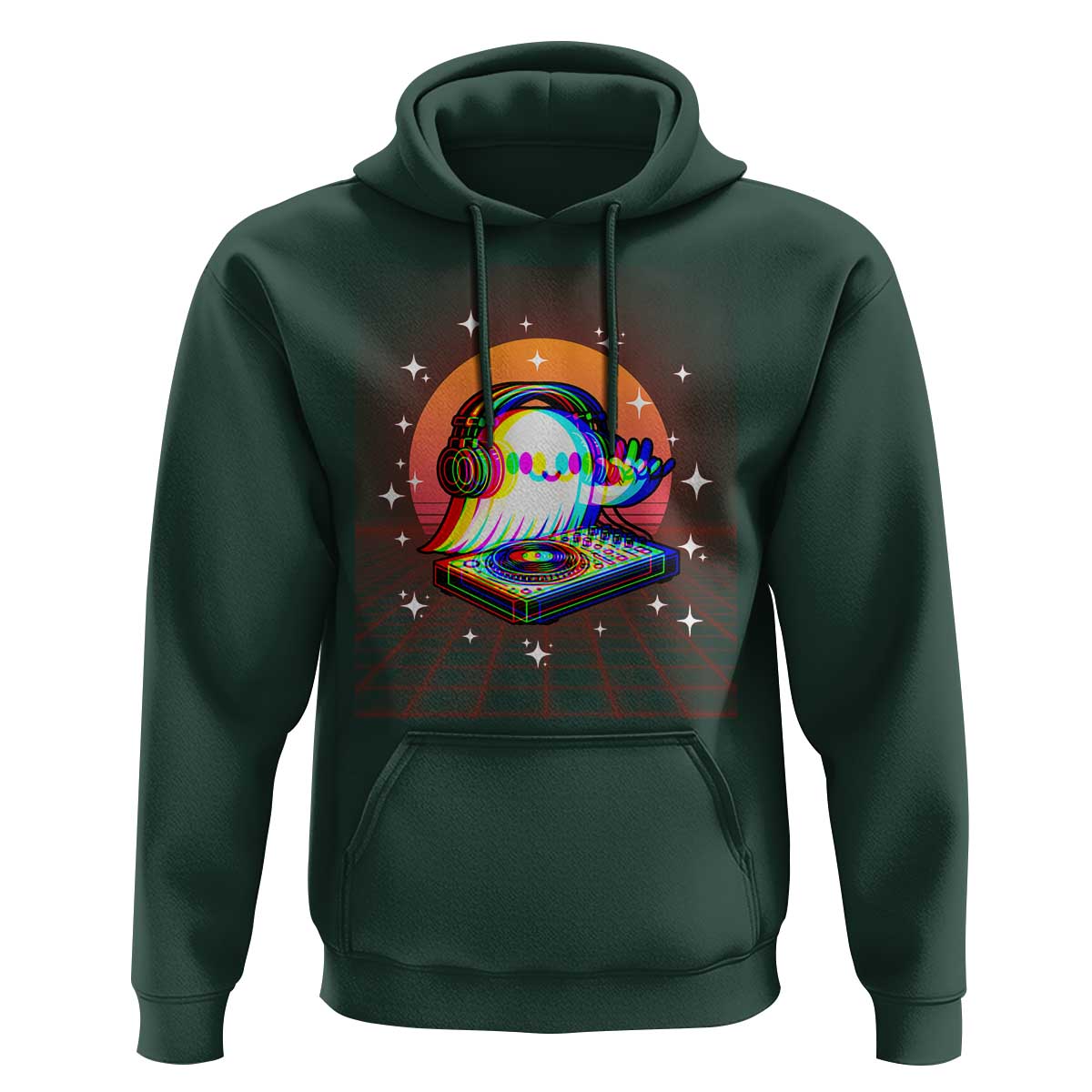 Halloween Ghost Hoodie Funny Trippy Vaporwave DJ Music Party - Wonder Print Shop