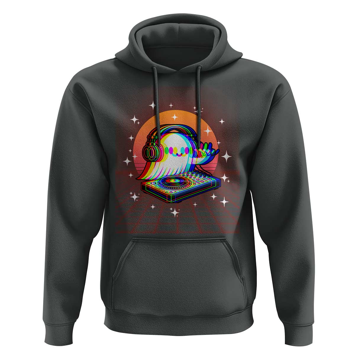 Halloween Ghost Hoodie Funny Trippy Vaporwave DJ Music Party - Wonder Print Shop