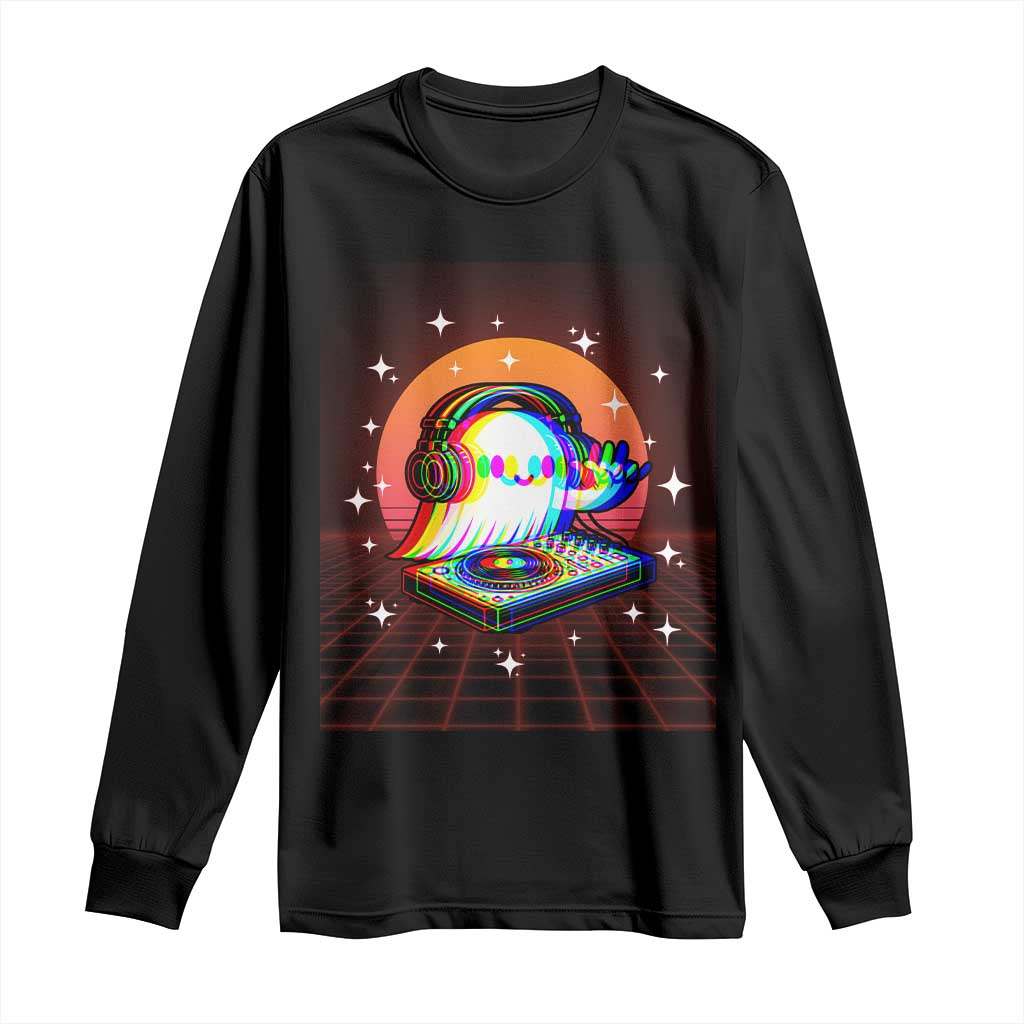 Halloween Ghost Long Sleeve Shirt Funny Trippy Vaporwave DJ Music Party - Wonder Print Shop