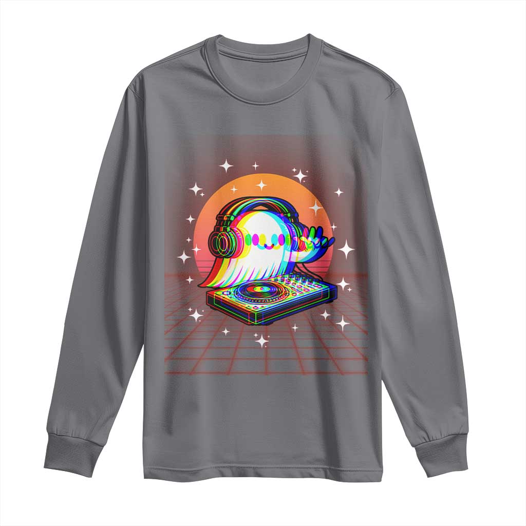 Halloween Ghost Long Sleeve Shirt Funny Trippy Vaporwave DJ Music Party - Wonder Print Shop