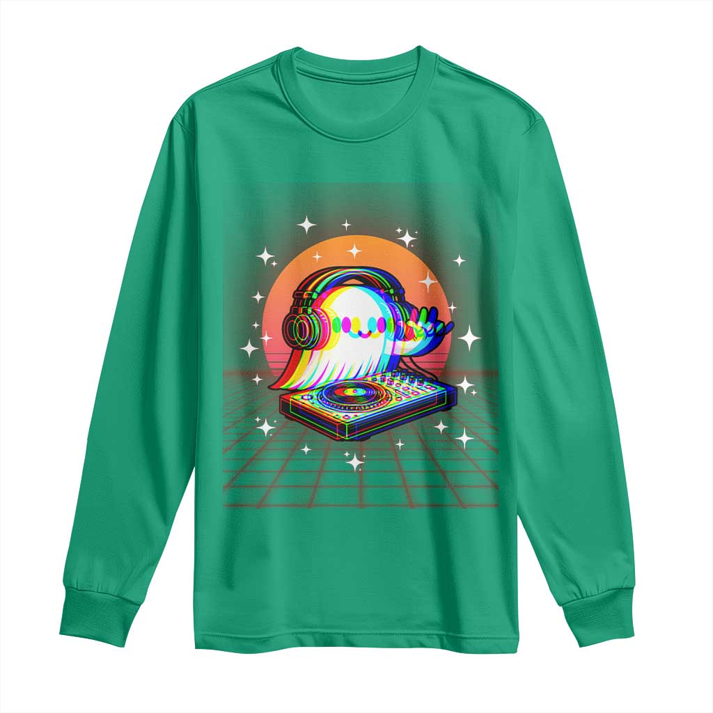 Halloween Ghost Long Sleeve Shirt Funny Trippy Vaporwave DJ Music Party - Wonder Print Shop