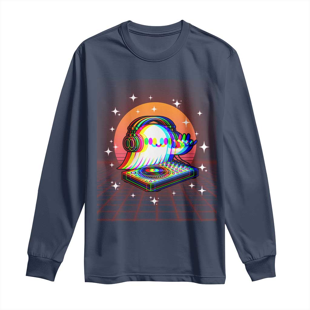 Halloween Ghost Long Sleeve Shirt Funny Trippy Vaporwave DJ Music Party - Wonder Print Shop