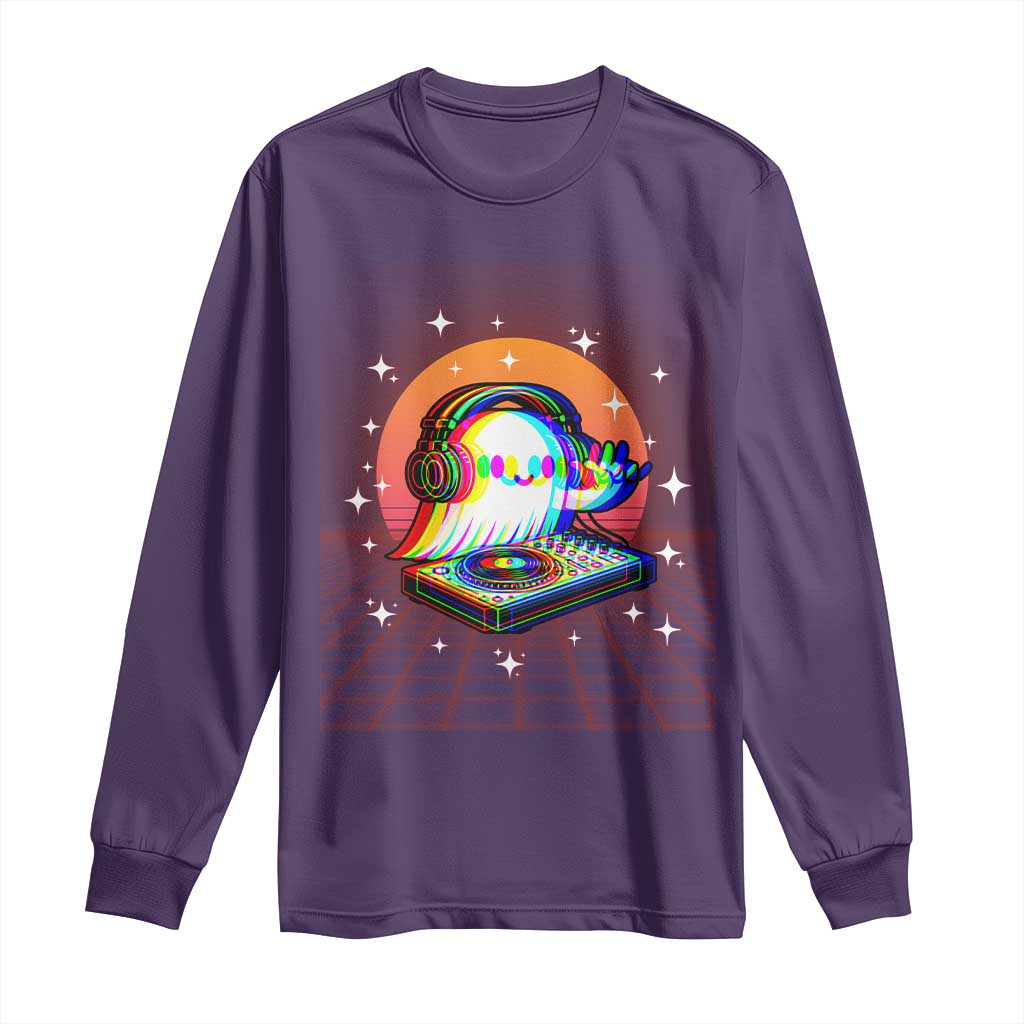 Halloween Ghost Long Sleeve Shirt Funny Trippy Vaporwave DJ Music Party - Wonder Print Shop