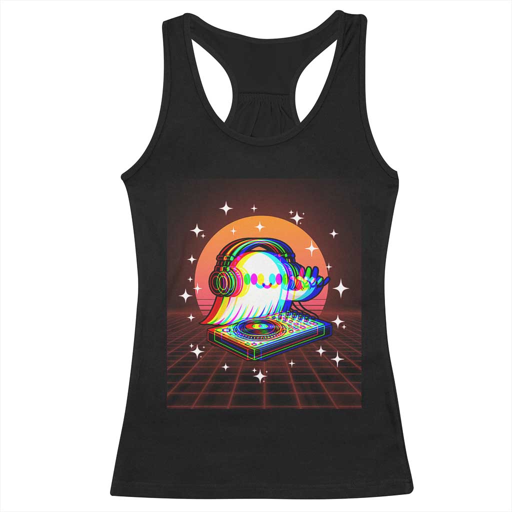 Halloween Ghost Racerback Tank Top Funny Trippy Vaporwave DJ Music Party - Wonder Print Shop
