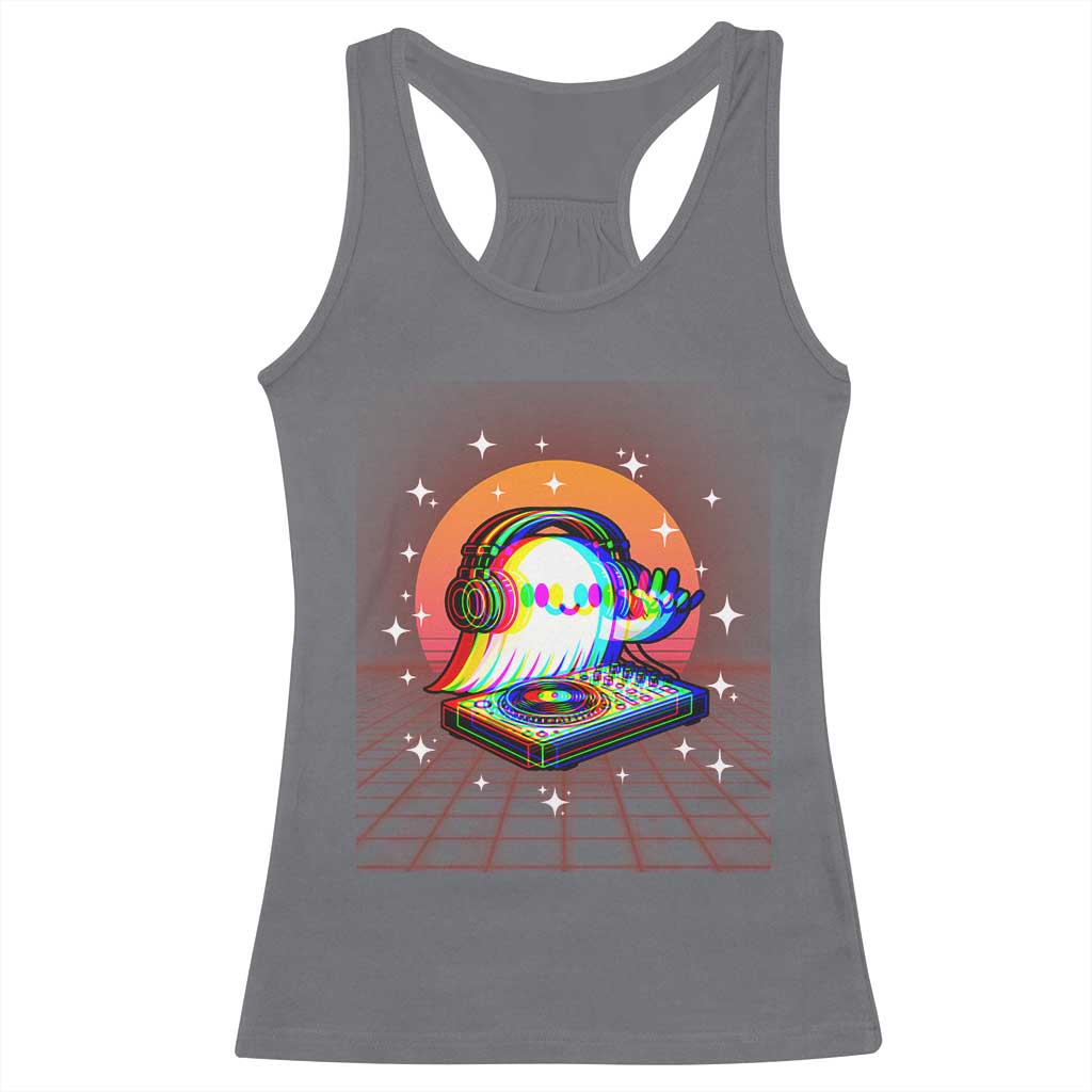 Halloween Ghost Racerback Tank Top Funny Trippy Vaporwave DJ Music Party - Wonder Print Shop