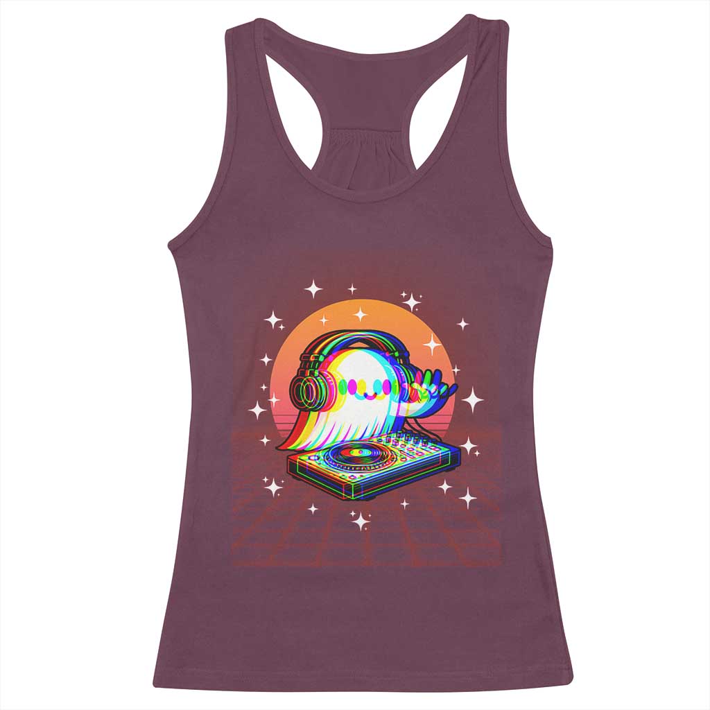 Halloween Ghost Racerback Tank Top Funny Trippy Vaporwave DJ Music Party - Wonder Print Shop