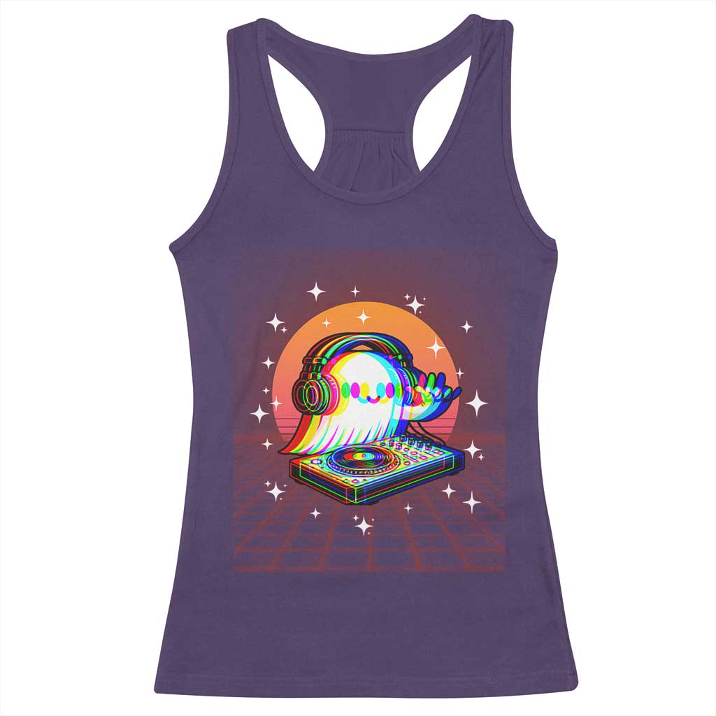 Halloween Ghost Racerback Tank Top Funny Trippy Vaporwave DJ Music Party - Wonder Print Shop