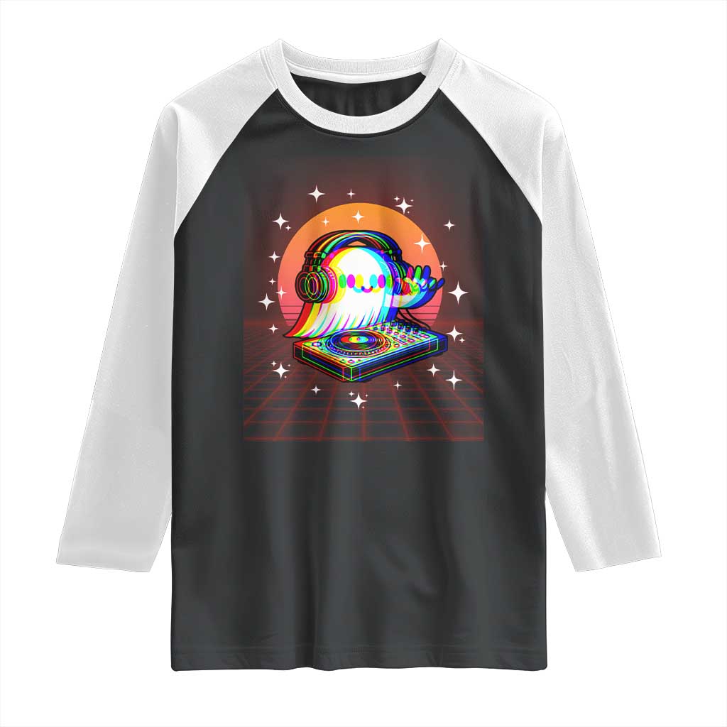 Halloween Ghost Raglan Shirt Funny Trippy Vaporwave DJ Music Party - Wonder Print Shop