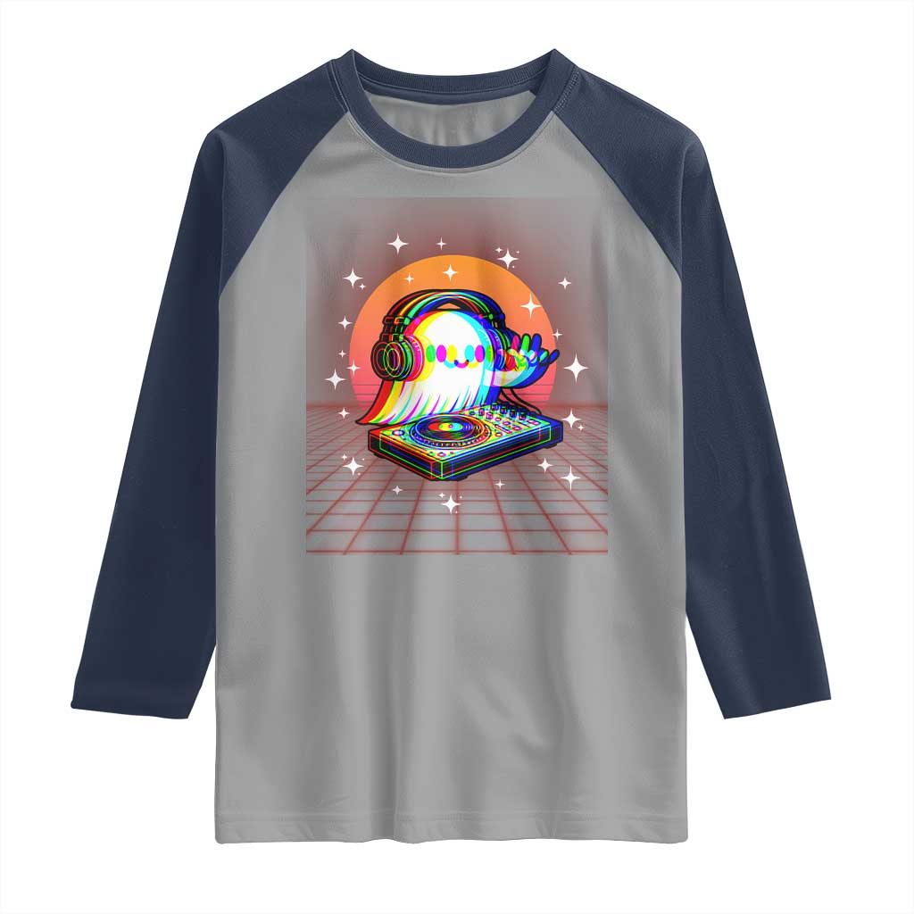 Halloween Ghost Raglan Shirt Funny Trippy Vaporwave DJ Music Party - Wonder Print Shop