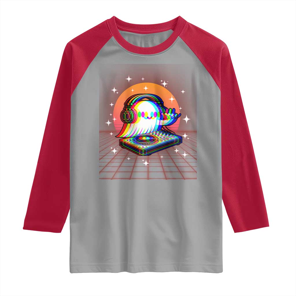 Halloween Ghost Raglan Shirt Funny Trippy Vaporwave DJ Music Party - Wonder Print Shop