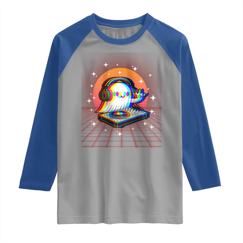 Halloween Ghost Raglan Shirt Funny Trippy Vaporwave DJ Music Party - Wonder Print Shop