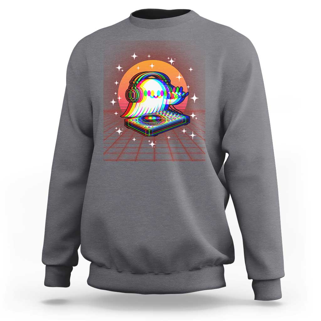 Halloween Ghost Sweatshirt Funny Trippy Vaporwave DJ Music Party - Wonder Print Shop