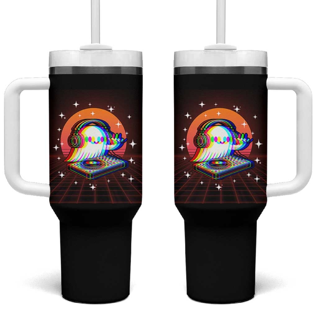 Halloween Ghost Tumbler With Handle Funny Trippy Vaporwave DJ Music Party