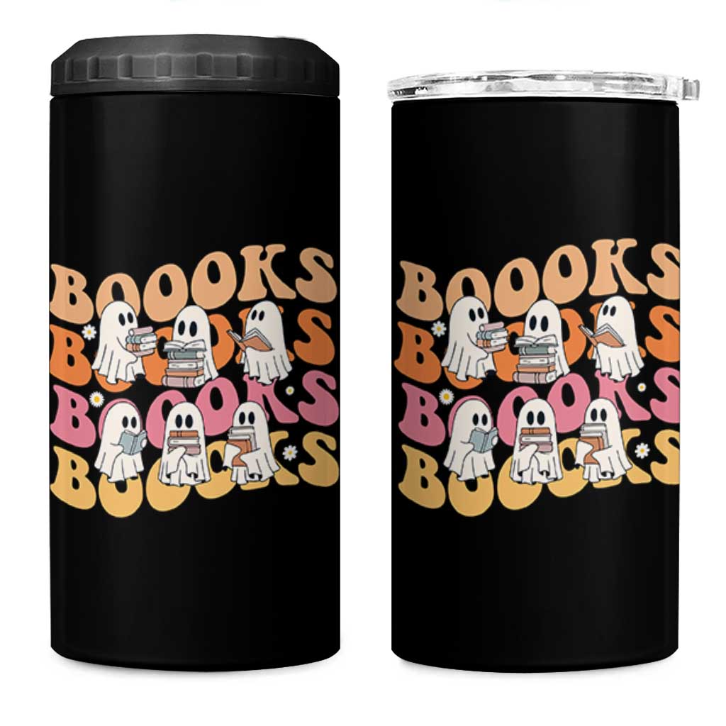 Bookish Ghost Halloween 4 in 1 Can Cooler Tumbler Funny Book Lover And Spooky Squad