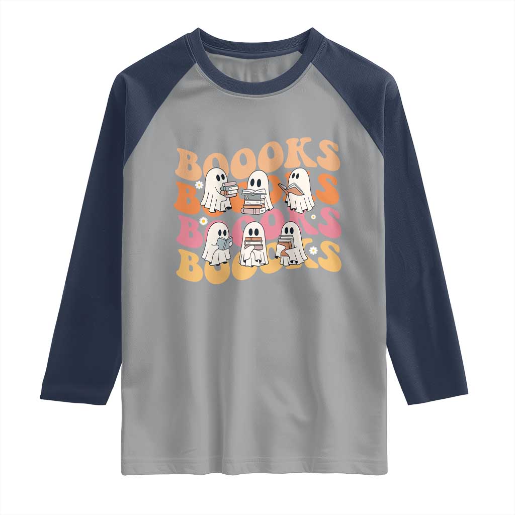 Bookish Ghost Halloween Raglan Shirt Funny Book Lover And Spooky Squad - Wonder Print Shop