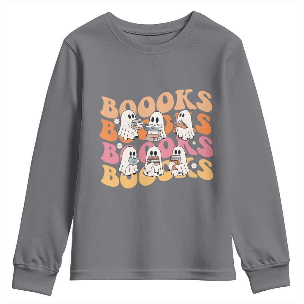 Bookish Ghost Halloween Youth Sweatshirt Funny Book Lover And Spooky Squad - Wonder Print Shop