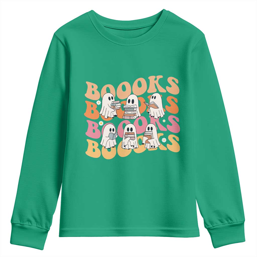 Bookish Ghost Halloween Youth Sweatshirt Funny Book Lover And Spooky Squad - Wonder Print Shop