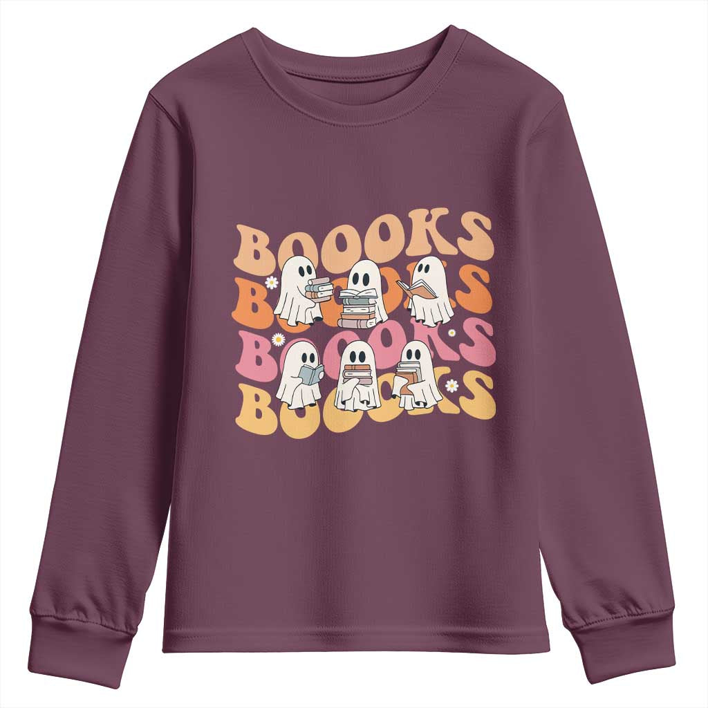 Bookish Ghost Halloween Youth Sweatshirt Funny Book Lover And Spooky Squad - Wonder Print Shop