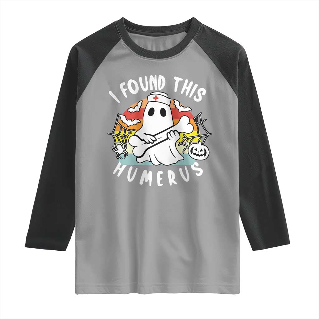 Halloween Ghost Nurse Raglan Shirt I Found This Humerus Bone Pun - Wonder Print Shop