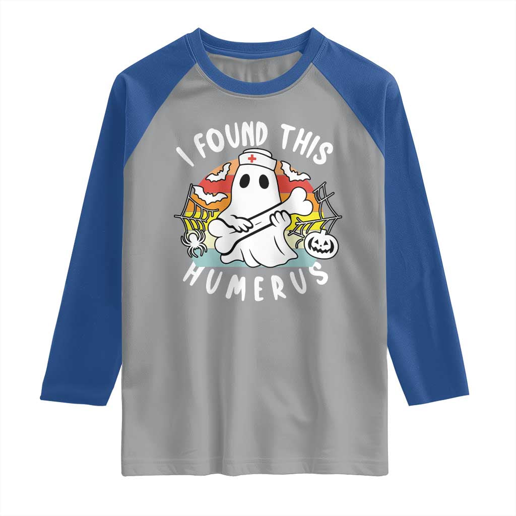Halloween Ghost Nurse Raglan Shirt I Found This Humerus Bone Pun - Wonder Print Shop