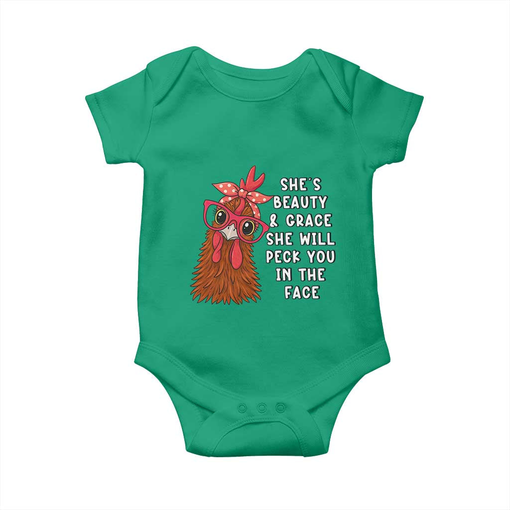 Funny Chicken Lover Gift Baby Onesie She Is Beauty And Grace She Will Peck You In The Face - Wonder Print Shop
