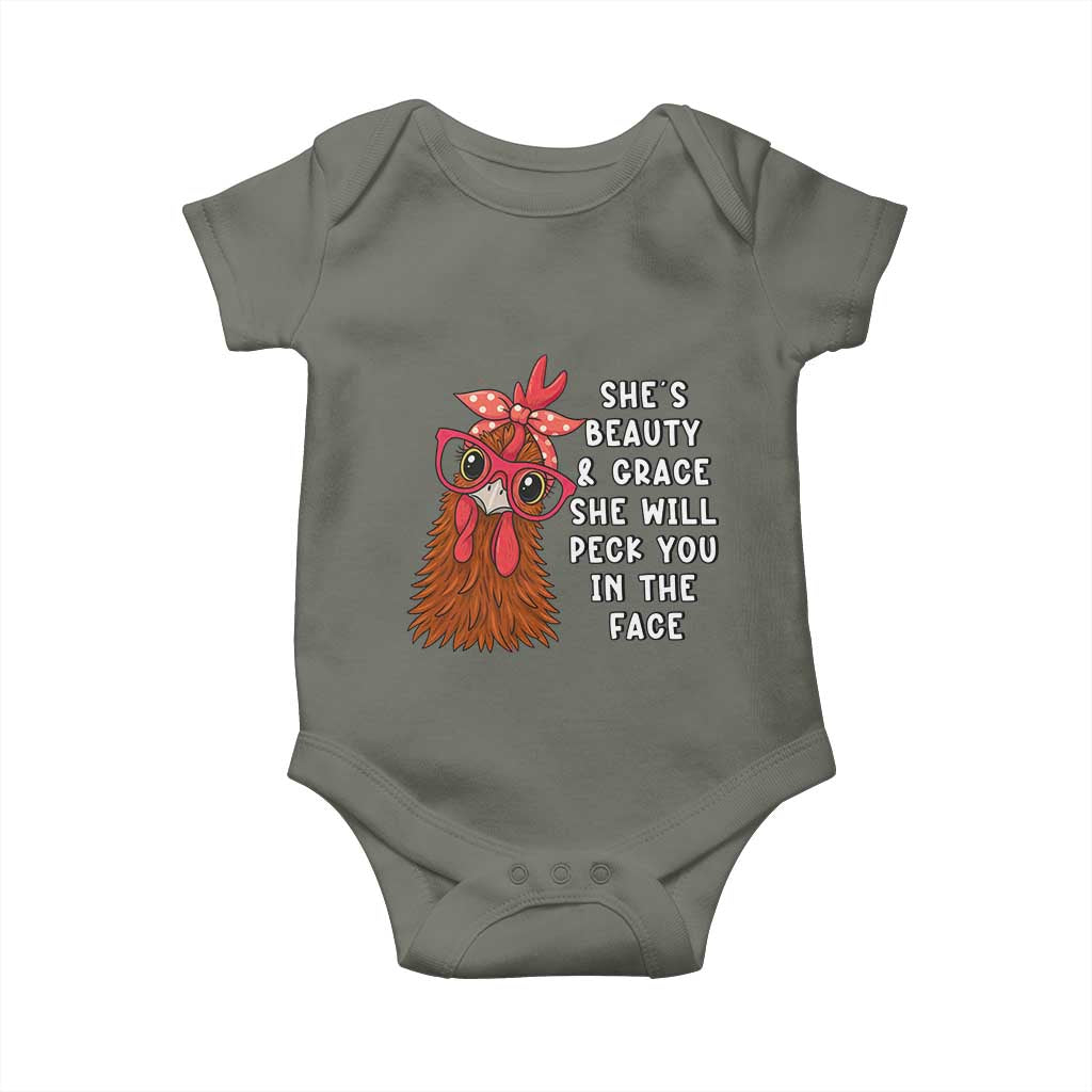 Funny Chicken Lover Gift Baby Onesie She Is Beauty And Grace She Will Peck You In The Face - Wonder Print Shop