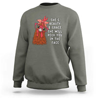 Funny Chicken Lover Gift Sweatshirt She Is Beauty And Grace She Will Peck You In The Face - Wonder Print Shop