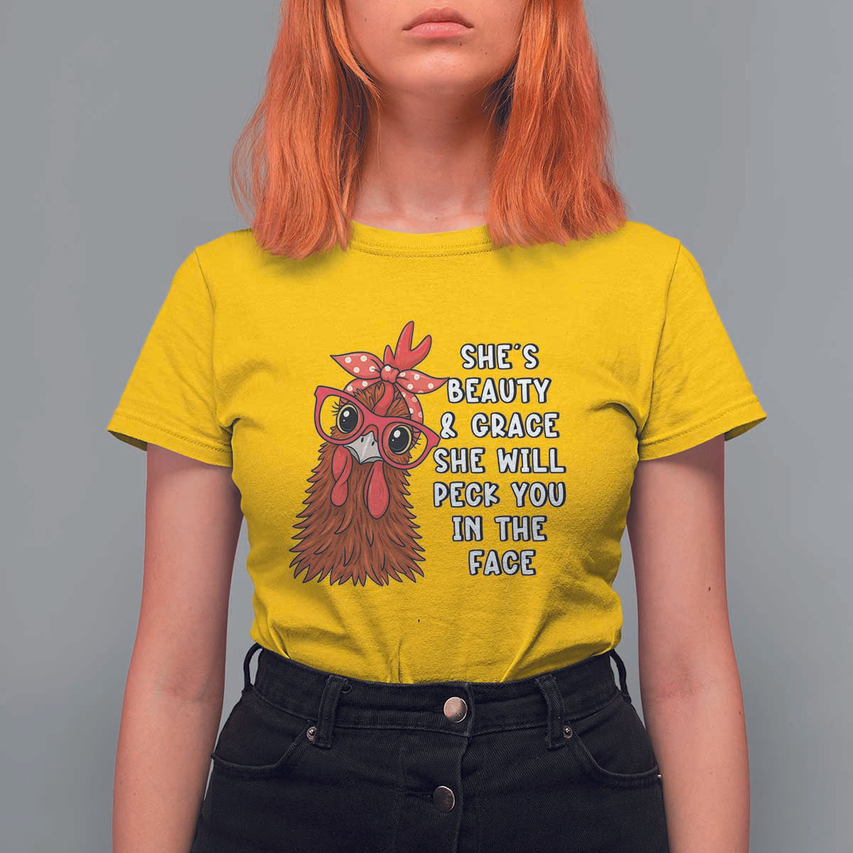 Funny Chicken Lover Gift T Shirt For Women She Is Beauty And Grace She Will Peck You In The Face - Wonder Print Shop