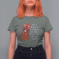 Funny Chicken Lover Gift T Shirt For Women She Is Beauty And Grace She Will Peck You In The Face - Wonder Print Shop