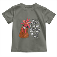 Funny Chicken Lover Gift Toddler T Shirt She Is Beauty And Grace She Will Peck You In The Face - Wonder Print Shop
