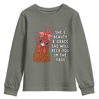 Funny Chicken Lover Gift Youth Sweatshirt She Is Beauty And Grace She Will Peck You In The Face - Wonder Print Shop
