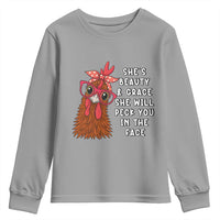 Funny Chicken Lover Gift Youth Sweatshirt She Is Beauty And Grace She Will Peck You In The Face - Wonder Print Shop