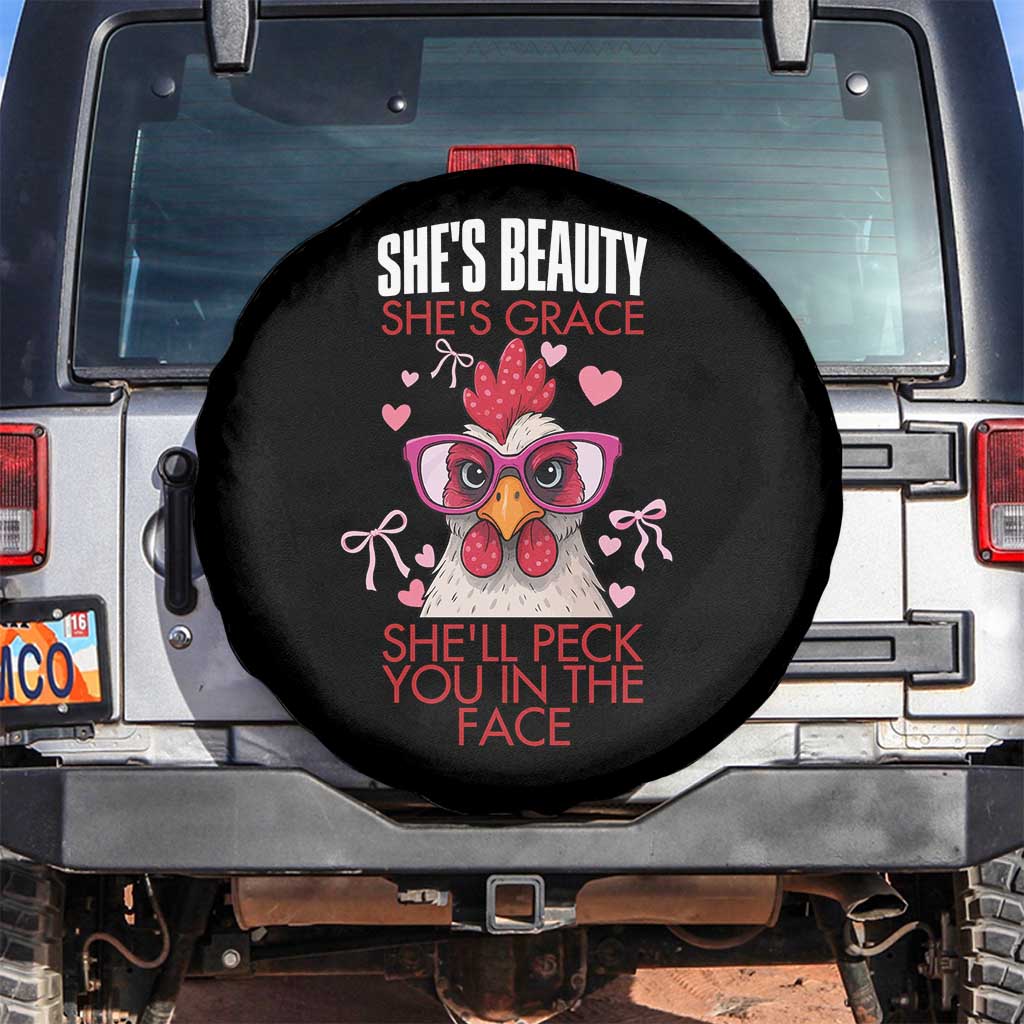 She Will Peck You In The Face Spare Tire Cover Funny Chicken Lover - Wonder Print Shop