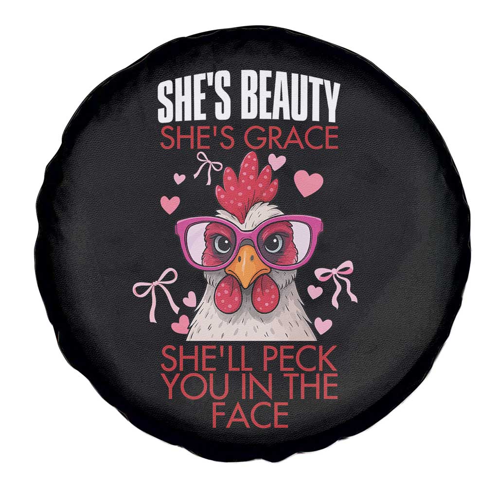She Will Peck You In The Face Spare Tire Cover Funny Chicken Lover - Wonder Print Shop