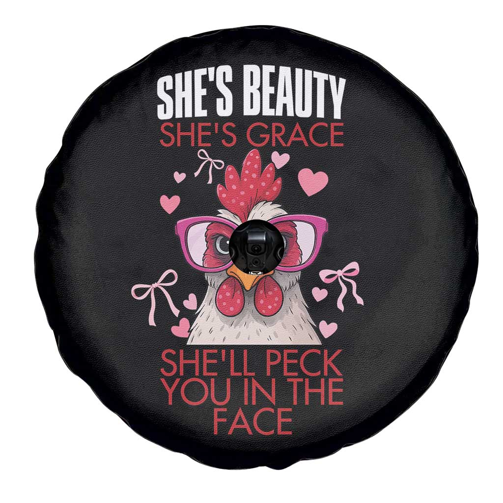 She Will Peck You In The Face Spare Tire Cover Funny Chicken Lover - Wonder Print Shop