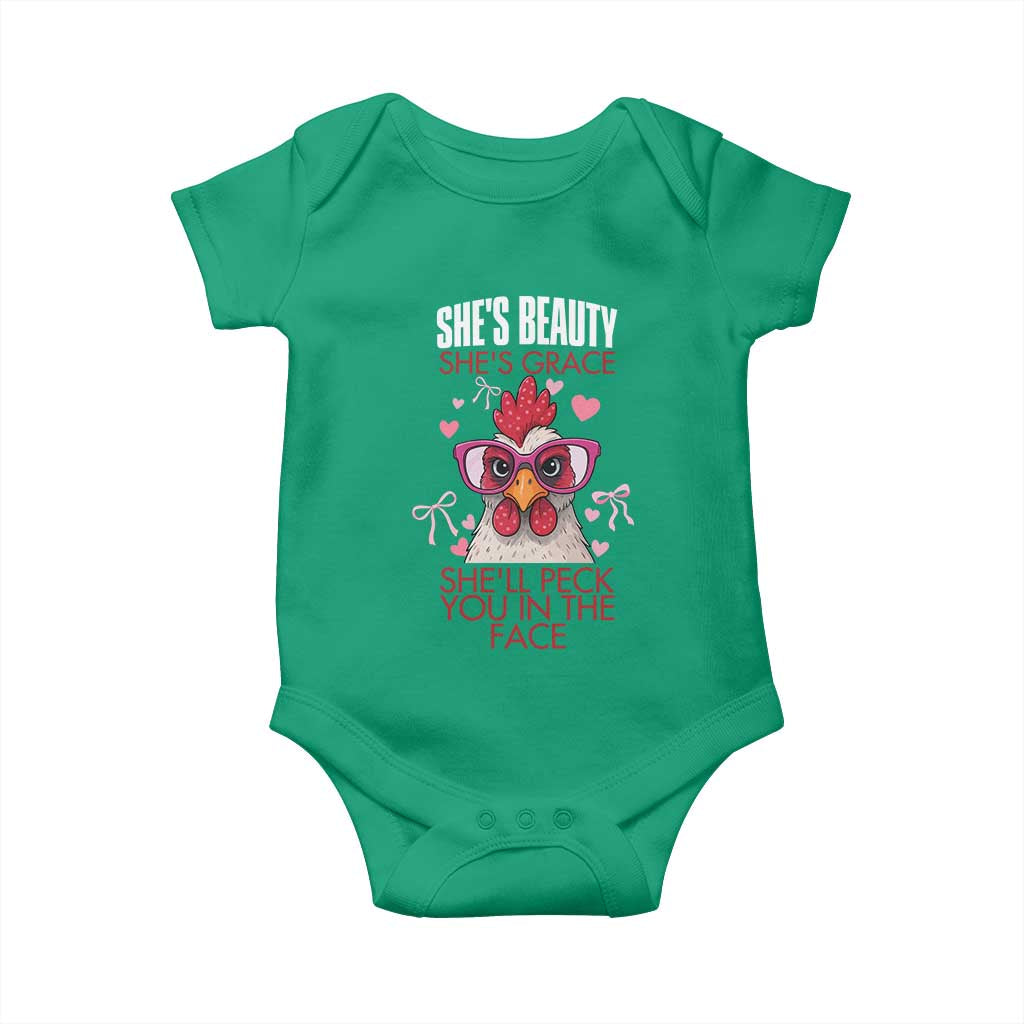 She Will Peck You In The Face Baby Onesie Funny Chicken Lover - Wonder Print Shop