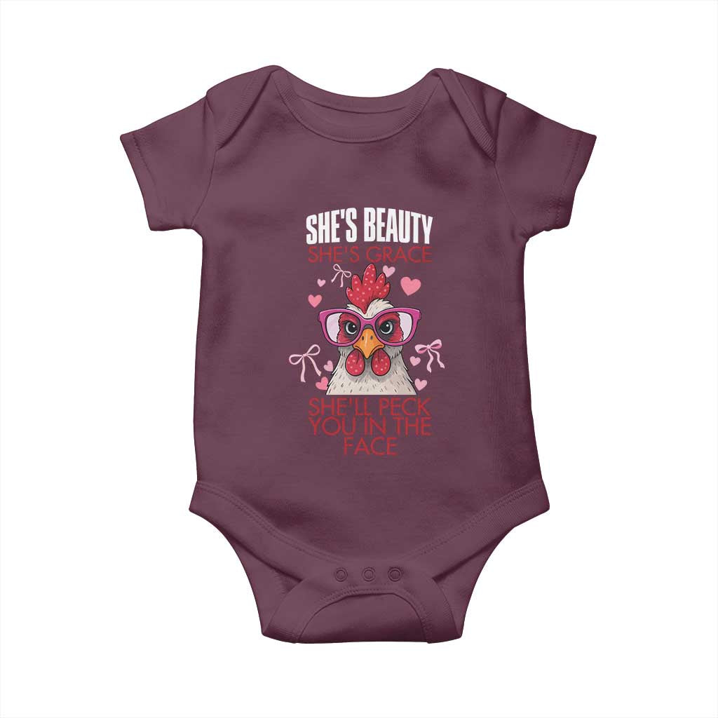 She Will Peck You In The Face Baby Onesie Funny Chicken Lover - Wonder Print Shop