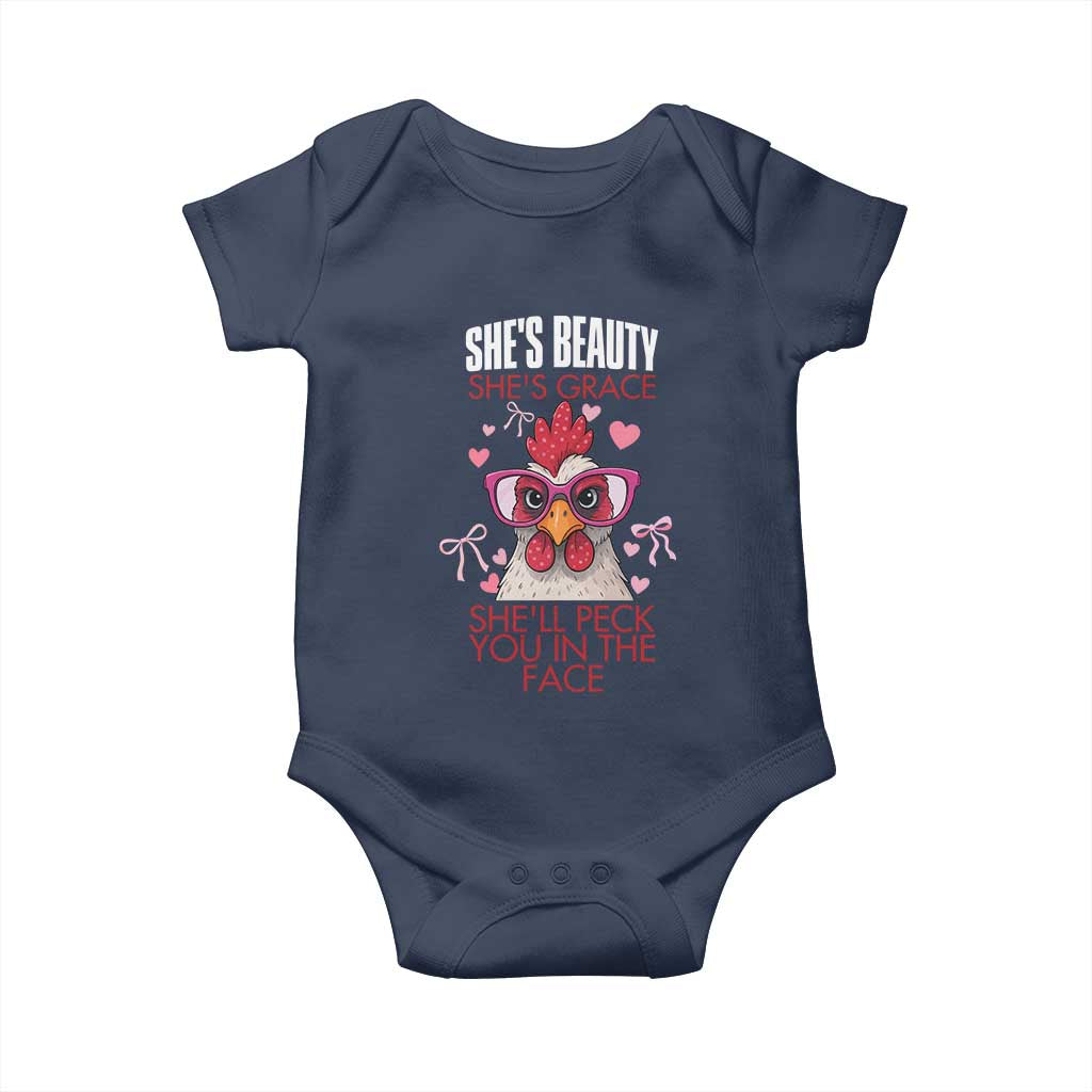 She Will Peck You In The Face Baby Onesie Funny Chicken Lover - Wonder Print Shop
