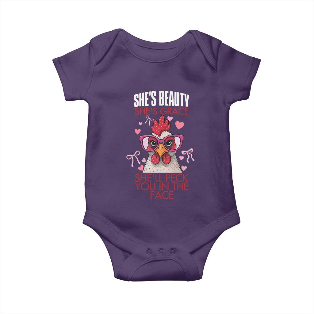 She Will Peck You In The Face Baby Onesie Funny Chicken Lover - Wonder Print Shop