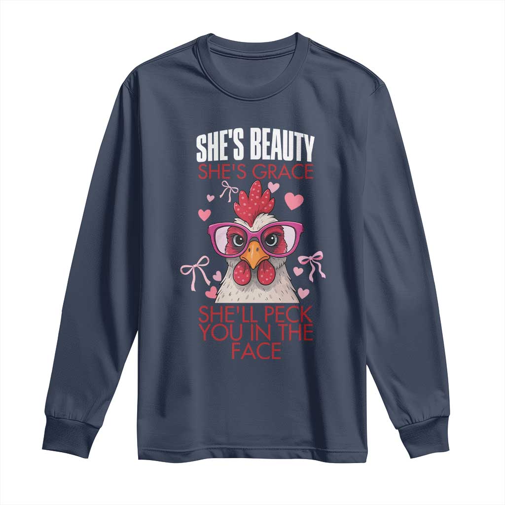 She Will Peck You In The Face Long Sleeve Shirt Funny Chicken Lover - Wonder Print Shop