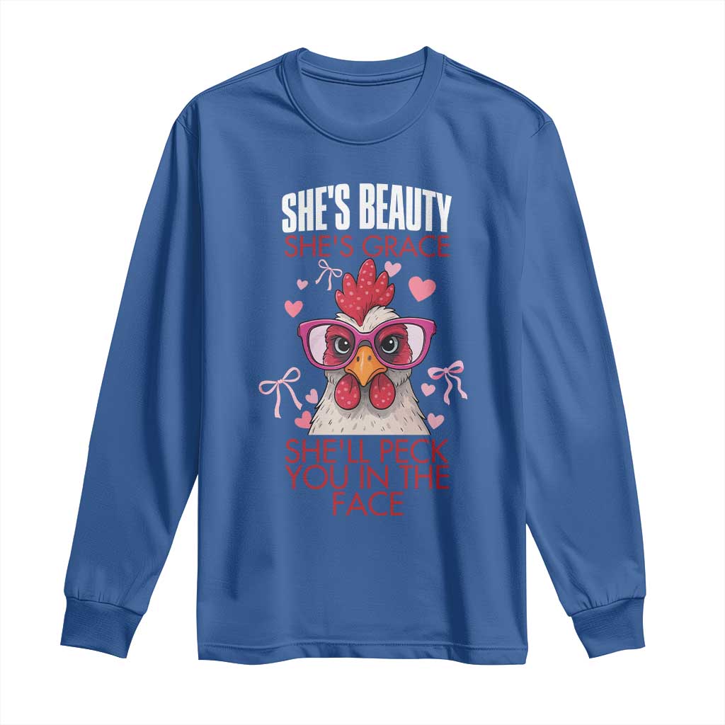 She Will Peck You In The Face Long Sleeve Shirt Funny Chicken Lover - Wonder Print Shop