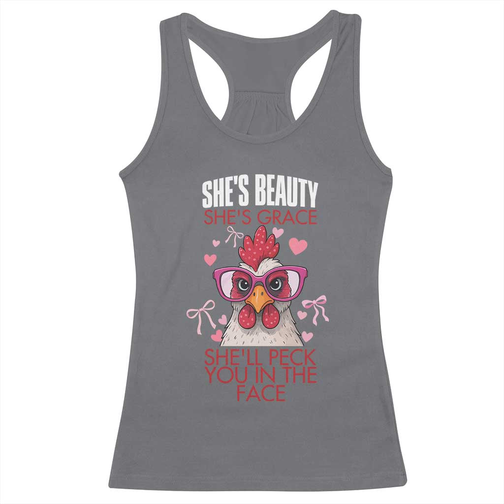 She Will Peck You In The Face Racerback Tank Top Funny Chicken Lover - Wonder Print Shop