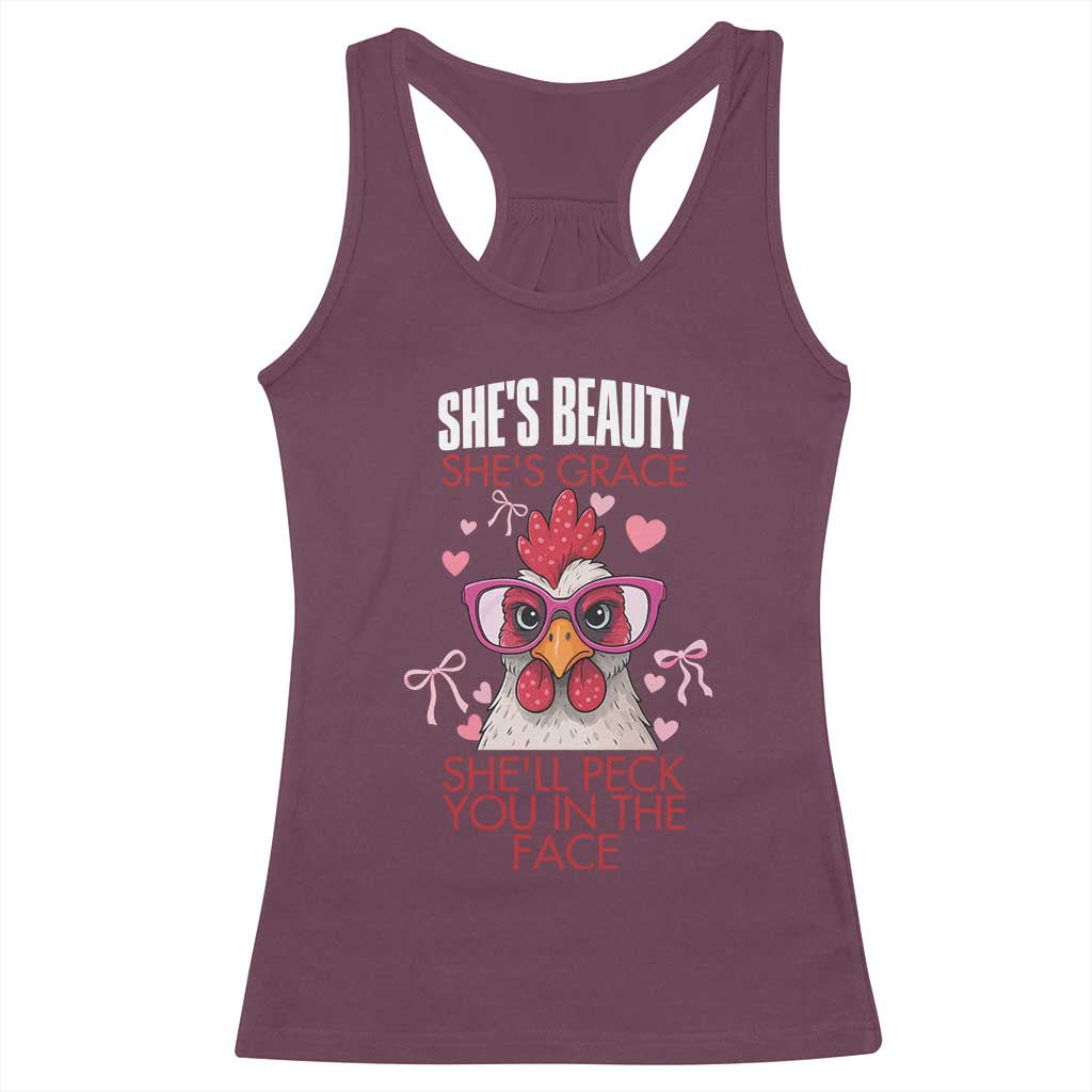 She Will Peck You In The Face Racerback Tank Top Funny Chicken Lover - Wonder Print Shop