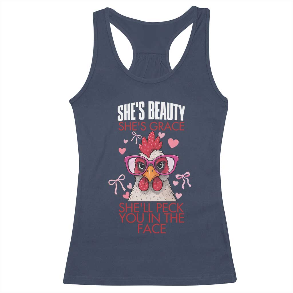 She Will Peck You In The Face Racerback Tank Top Funny Chicken Lover - Wonder Print Shop