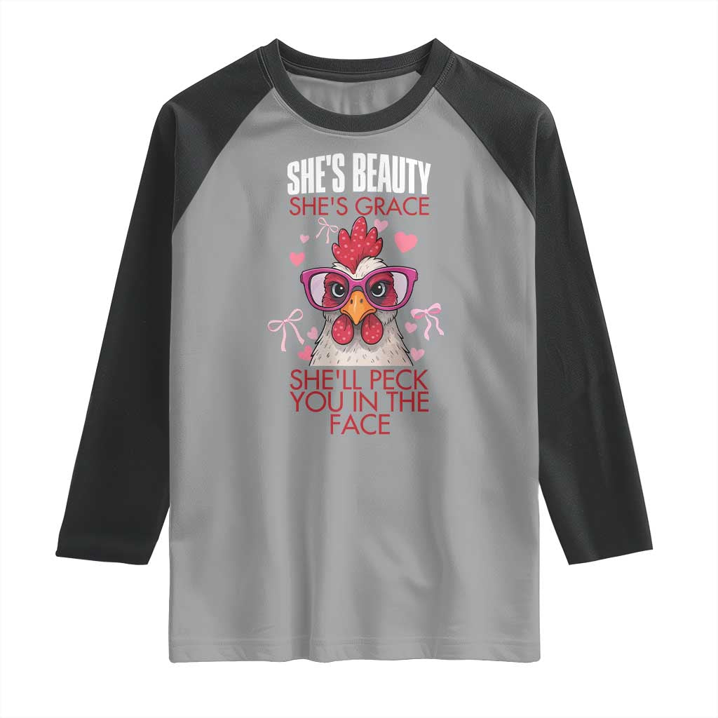 She Will Peck You In The Face Raglan Shirt Funny Chicken Lover - Wonder Print Shop