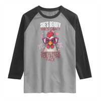 She Will Peck You In The Face Raglan Shirt Funny Chicken Lover - Wonder Print Shop